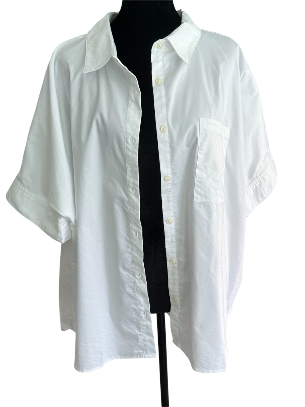 Lands' End Women’s Oversized Short-Sleeve White Button-Down Shirt. Size 3X.
